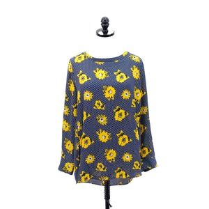 Banana Republic Blue Yellow White Floral Polka Dot Large Long Sleeve Blouse